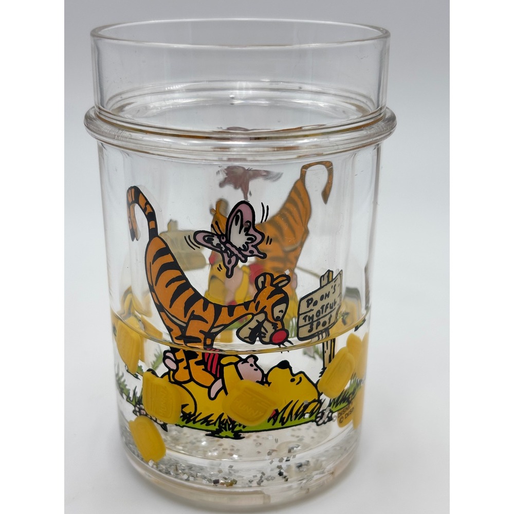 Vintage Disney Winnie the Pooh Tigger Liquid Glitter Floating Tumbler Cup Clear
